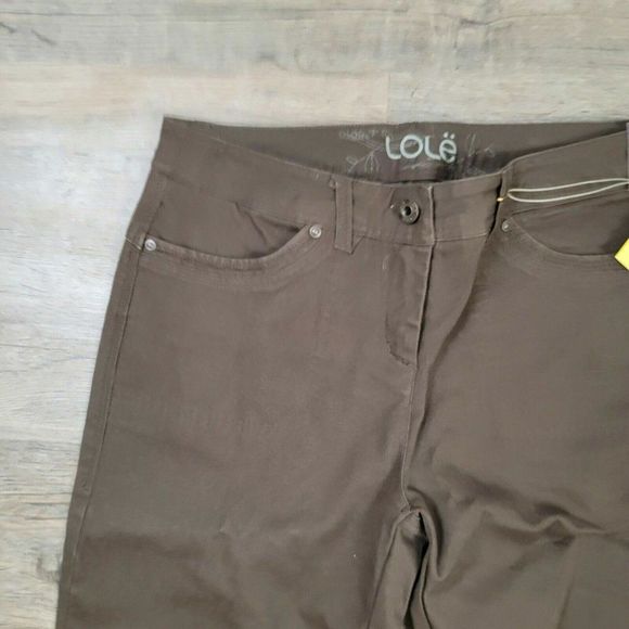 NEW Lole Pants Casual Brown Solid Cropped Flat Front Straight Leg Cotton Womens - Picture 2 of 8